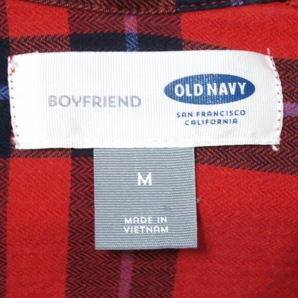OLD NAVY BOYFRIEND Womens RED Medium Plaid Long Sleeve Button Down Flannel Shirt - Picture 5 of 5
